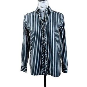 Lauren Ralph Lauren women top striped button up  ruffle trim shirt size S